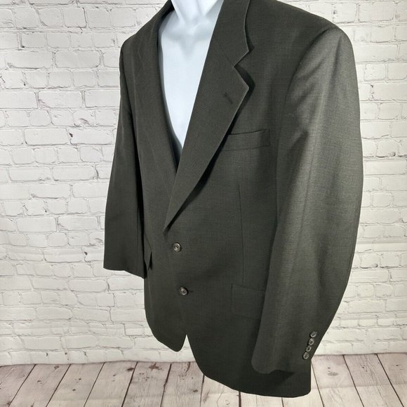 VTG Jos A Bank Business Express 100% Wool Green/Blue Check Blazer Jacket 43R - Picture 3 of 11
